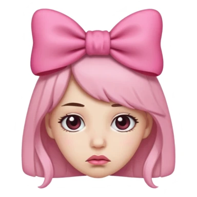 Pouting face emoji with pink bow on head sticker