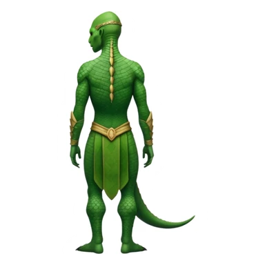 full body reptilian humanoid in ancient outfit, back view sticker