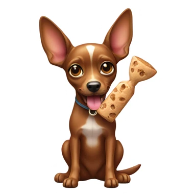 miniature pincher holding a treat sticker