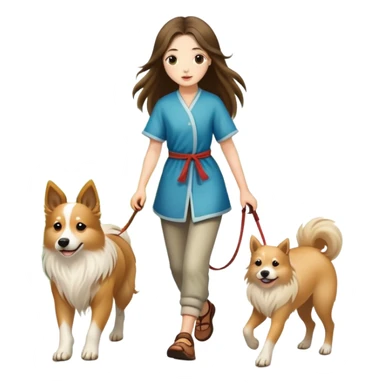 A long-haired girl walking a Chinese rural dog sticker