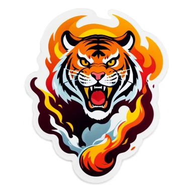 Tiger breathing fire sticker