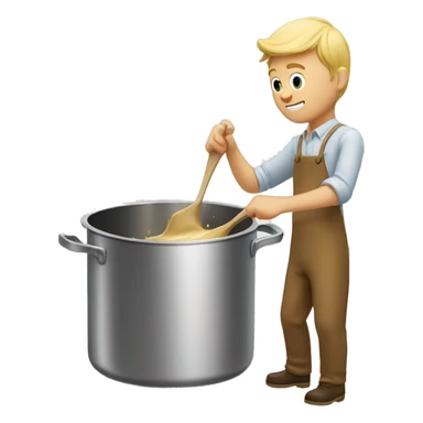 Blonde Male stirring a roux in a stock pot sticker