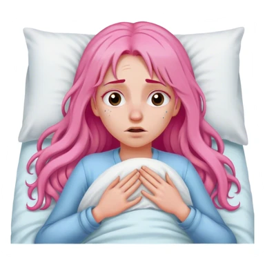 Young Woman with long pink hair In bed with sinus pain  sticker