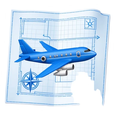 blue blueprint with one dashed line marking a start and a destination sticker