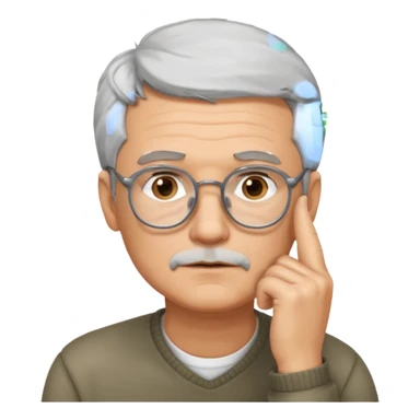 Gray haired man with glasses with his hand on his chin thinking sticker