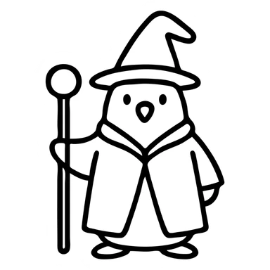 A penguin wearing a wizard hat and robe, holding a magic staff sticker