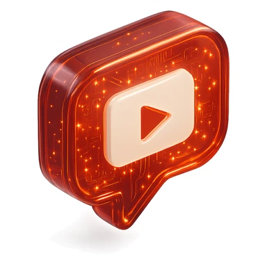 red speech bubble with inside a big red YouTube white play button, very glossy circuit style, lot of glow sticker