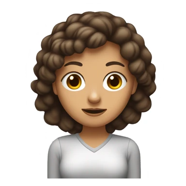 mujer blanca con ojos color almendra y cabello marron oscuro, con n linar en la mejilla izquierda con laptop en mano  sticker