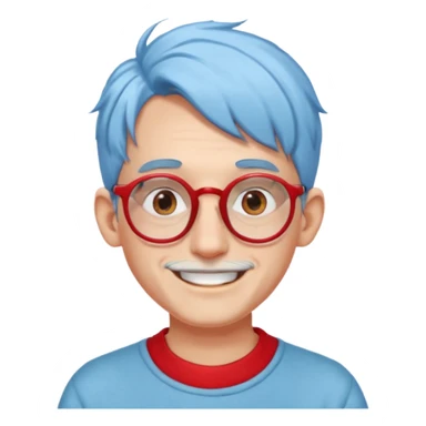 light blue haired man mid length hair with big ears and red earrings and spectaclesi happy sticker
