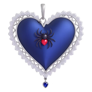 gothic heart, midnight blue silk, silver spider charm, lace trim, mysterious and rich sticker