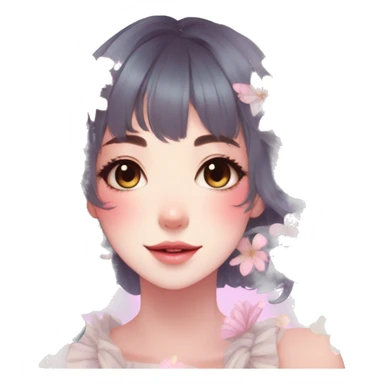 Gorgeous Pastel Anime-Style Lady With Butterflies on face and flower petals around cottage core pastelcore kawaii aesthetic trending style sticker