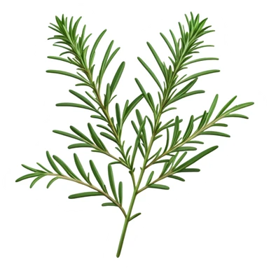 Cinematic Realistic Rosemary Emoji, Fragrant and fresh, with slender green stems covered in needle-like leaves, which release a distinctive herbal scent. The plant seems to exude energy, with soft sprigs of leaves stretching upwards. Soft glowing outline, capturing the essence of earthy healing and aromatic delight in a sprig of rosemary! sticker