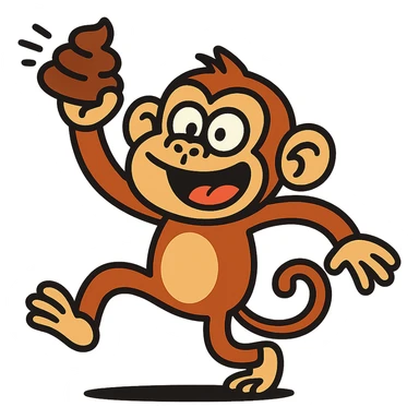 funny monkey throwing poop, cartoon style, vibrant colors, funny expression sticker