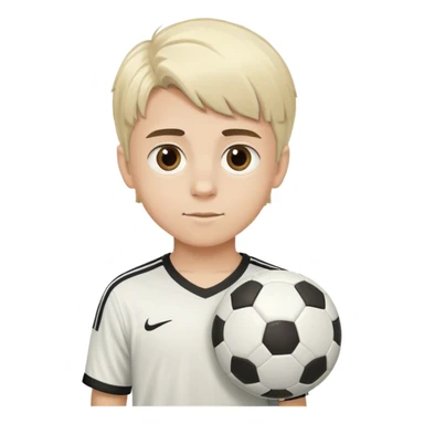 white blonde haired boy with brown eyes and dark eyebags with a soccer ball sticker