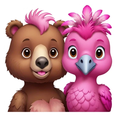 A cute brown bear and a realistic cute pink dodo closely together sticker