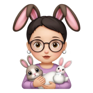 bunny ear accessory wearing baby dark haired bun spectacled sticker