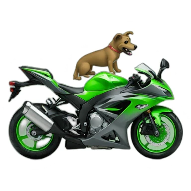 Gray a dog is riding on green Kawasaki ninja sticker