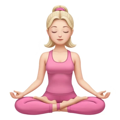 white woman in lotus position meditation yoga pose with closed eyes, relaxed face, wearing pink yoga outfit sticker