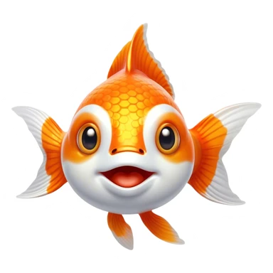 Cinematic Comical Orange and White Goldfish Portrait Emoji, Head tilted dramatically with an exaggeratedly amused expression, featuring a striking body with bold orange and white patterns, wide, expressive golden eyes filled with playful disbelief, Simplified yet hilariously expressive features, highly detailed, glowing with a slightly sassy glow, high shine, dramatic yet playful, stylized with an air of cheeky mischief, bright and endearing, soft glowing outline, capturing the essence of a spirited and over-the-top goldfish, so meme-worthy it feels like it could side-eye its way into internet fame instantly! sticker