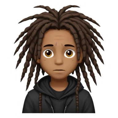 Young, cute, Brown skin Boy, messy freeformed dreadlocks with middle part, emo sticker