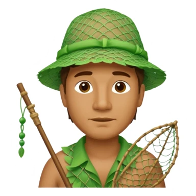 Hawaiian man with leaf hat green and fishing net sticker
