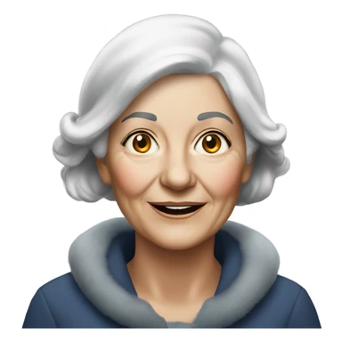 realistic portrait of older caucasion  woman with silver hair and  with Santa cap sticker