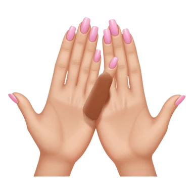 close-up of hands with soft pink nails gently touching hair sticker