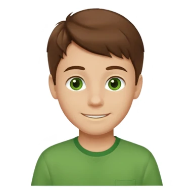boy with brown hair and green eyes with green shirt sticker