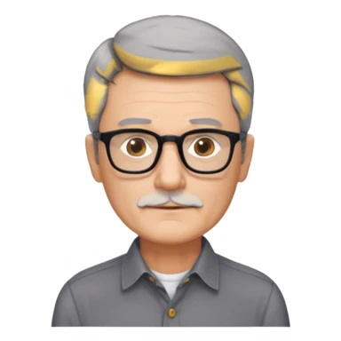 man 60 short dark grey hair, brown eyes small black rectangle glasses no beard sticker