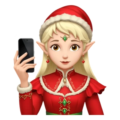 elf with russia custome dress and smartphone, red sticker