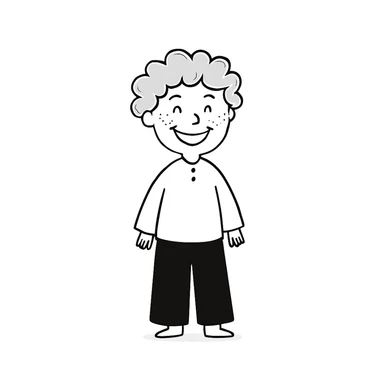 Make the strawberry blond boy with ginger freckles smile wider. The original style is hand drawn doodle style, please keep the hand drawn doodle style consistent. sticker