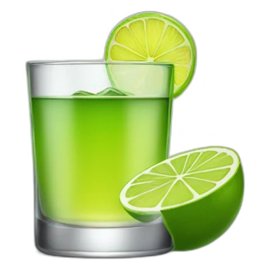 A single tequila glass with a single slice of green lemon piece on it sticker