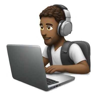 a white women behind his laptop, with a headphone working sticker