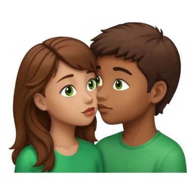 brown boy and girl with brown hair light skin and green eyes kissing sticker