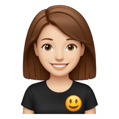 white woman emoji. Black t-shirt. Short and bround hair. smiling. transparent background. reference attached. sticker
