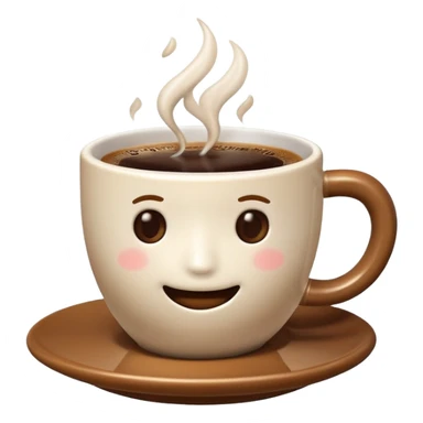 A plain 3D cartoon coffee cup filled with hot coffee, no saucer, light steam rising, glossy ceramic texture, warm soft lighting, realistic Memoji-style on a dark background. sticker