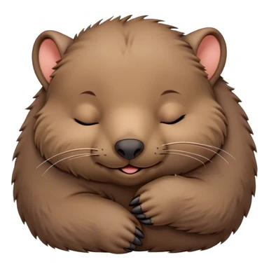 Meme-Worthy Cute Sleeping Wombat Portrait Emoji, Head resting peacefully with a contented smile, showcasing a robust, sturdy build and a luxuriously soft shaggy brown fur, eyes shut in a serene, restful nap, Simplified yet hilariously adorable features, highly detailed, glowing with a soft, drowsy light, high shine, relaxed and utterly lovable, stylized with an air of playful laziness, bright and heartwarming, soft glowing outline, capturing the essence of a comically sleepy wombat, so meme‐worthy it feels like it could instantly become the next viral sensation of adorable slumber! sticker