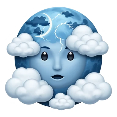 blue moon with no face and with clouds with snow and thunder with no face too sticker