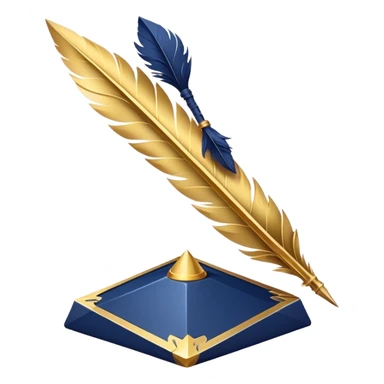 A golden quill crossing with a d20 that has no marks or numbers
Color: Gold and deep navy blue sticker