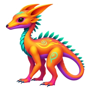 Exotic futuristic lush warm-colored neon Fakémon-Fionbri-creature (full body) sticker