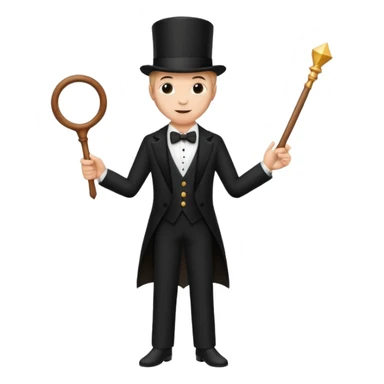 Stage magician in tuxedo holding magic wand sticker