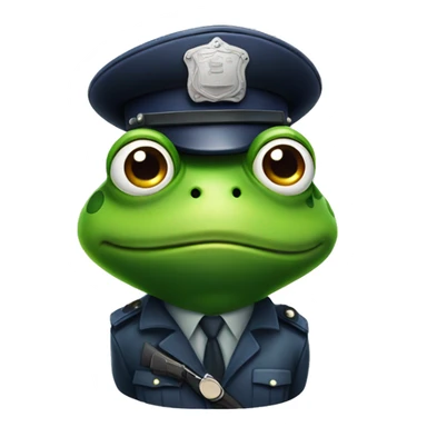 frog with policehat and serious expression looking towards camera three quarters sticker