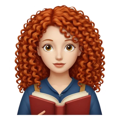 long red and curly haired  women with book with optical  sticker