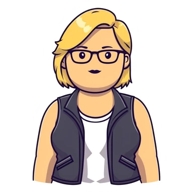 Plus size blonde person with glasses wearing a stylish vest sticker