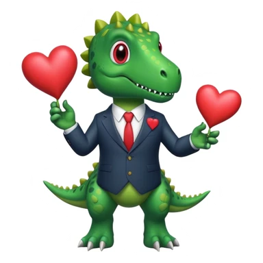 dinosaur in a suit holding hearts sticker