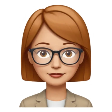 woman 50 years old, light chestnut hair, very short straight hair, wearing glasses, less serious expression, more joyful sticker