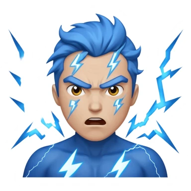 Rayos, centellas y estrellas en una cara color azul con expresiones de furia sticker