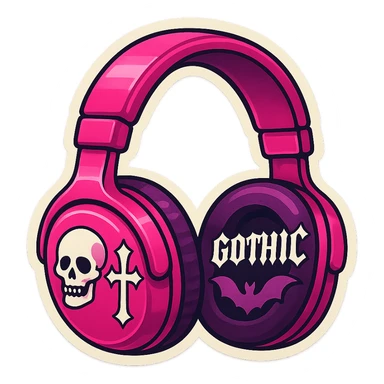 pink gothic headphones with vintage gothic graphics and sticker-like borders sticker
