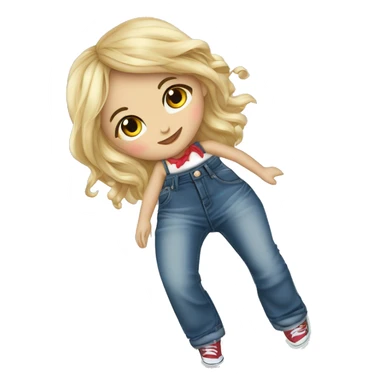 ragazza bionda occhi marroni orecchini grandi a cuore maglietta nero jeans stretti sticker