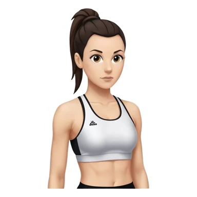 Melanie chisholm with a dark brown high ponytail wearing a sports bra and a track suit sticker